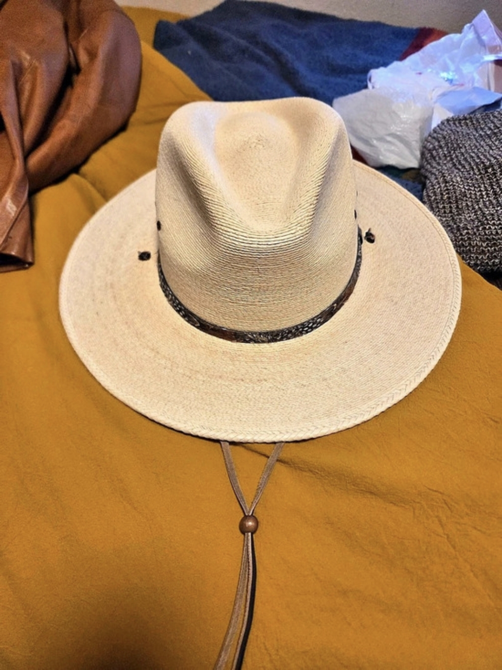 Stetson Airway Panama Hat, Beige & Brown With Feather Trim, XL